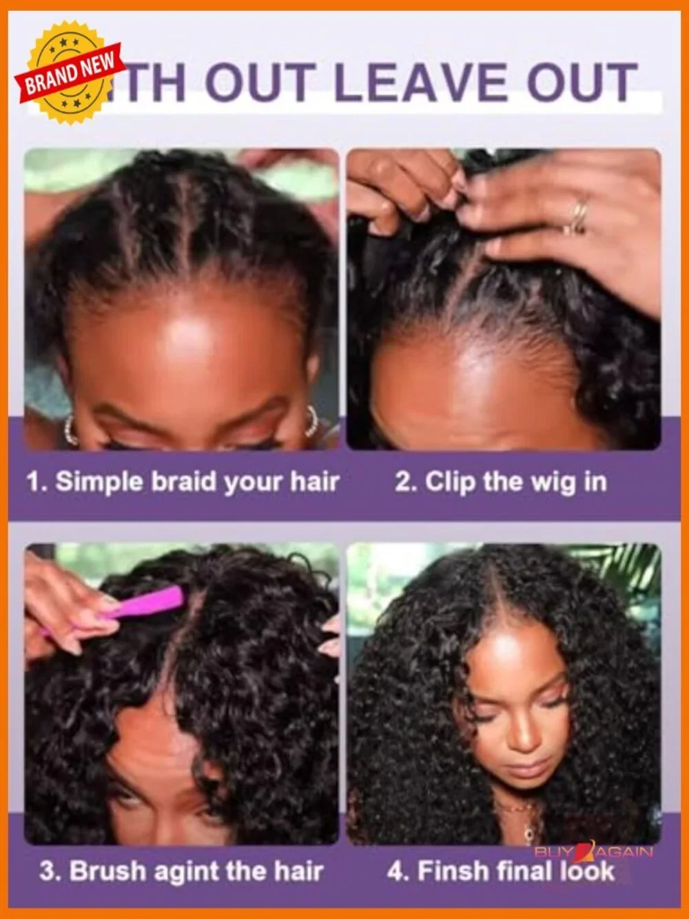 V Part Curly Wig Human Hair 20in Glueless Full Head Clip In 180 Density